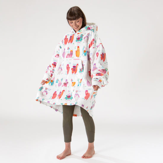 Oversized Mikina pro Dospělé s Kapucí s Funkcí Přikrývky - Minky Lama 04