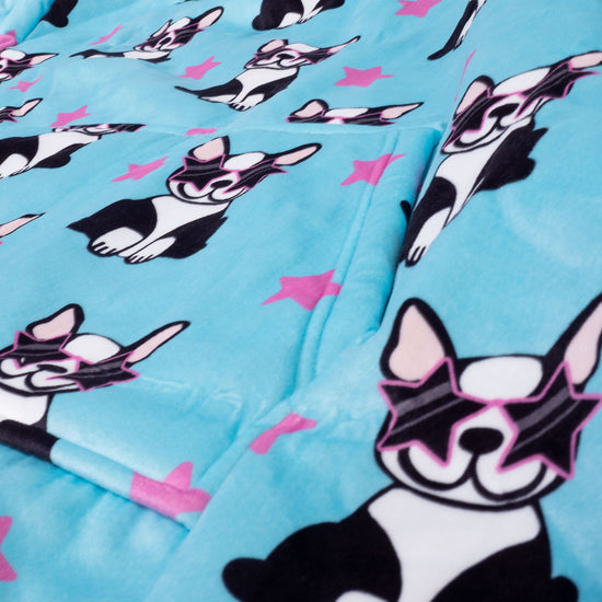 Oversized Mikina pro Dospělé s Kapucí s Funkcí Přikrývky - Minky Mops 05