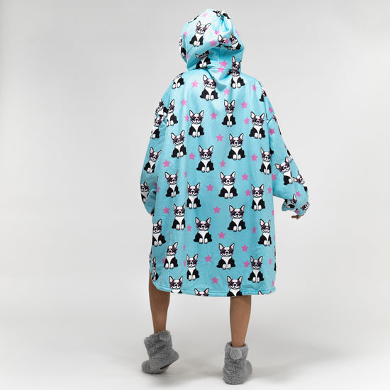Oversized Mikina pro Dospělé s Kapucí s Funkcí Přikrývky Zip - Minky Mops 03
