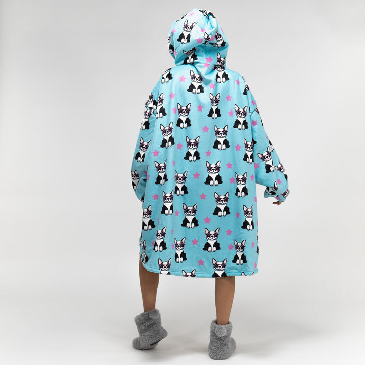 Oversized Mikina pro Dospělé s Kapucí s Funkcí Přikrývky Zip - Minky Mops 03