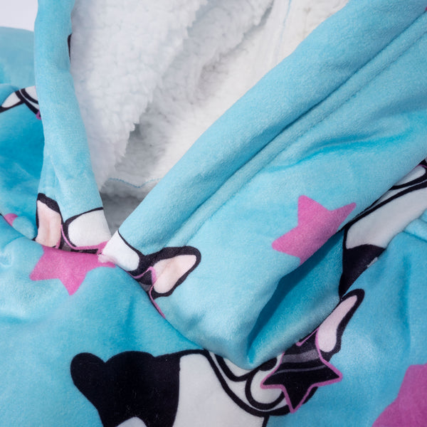 Veliká Mikina pro Muže nebo Ženy s Kapucí na Zip s Funkcí Přikrývky - Minky Mops Fabric Close-up Image