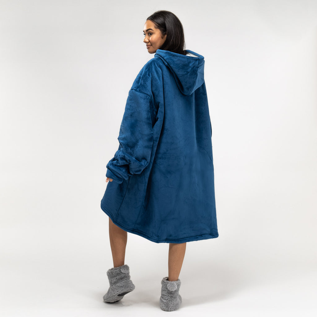Oversized Mikina pro Dospělé s Kapucí s Funkcí Přikrývky Zip - Minky Tmavě modrá 03