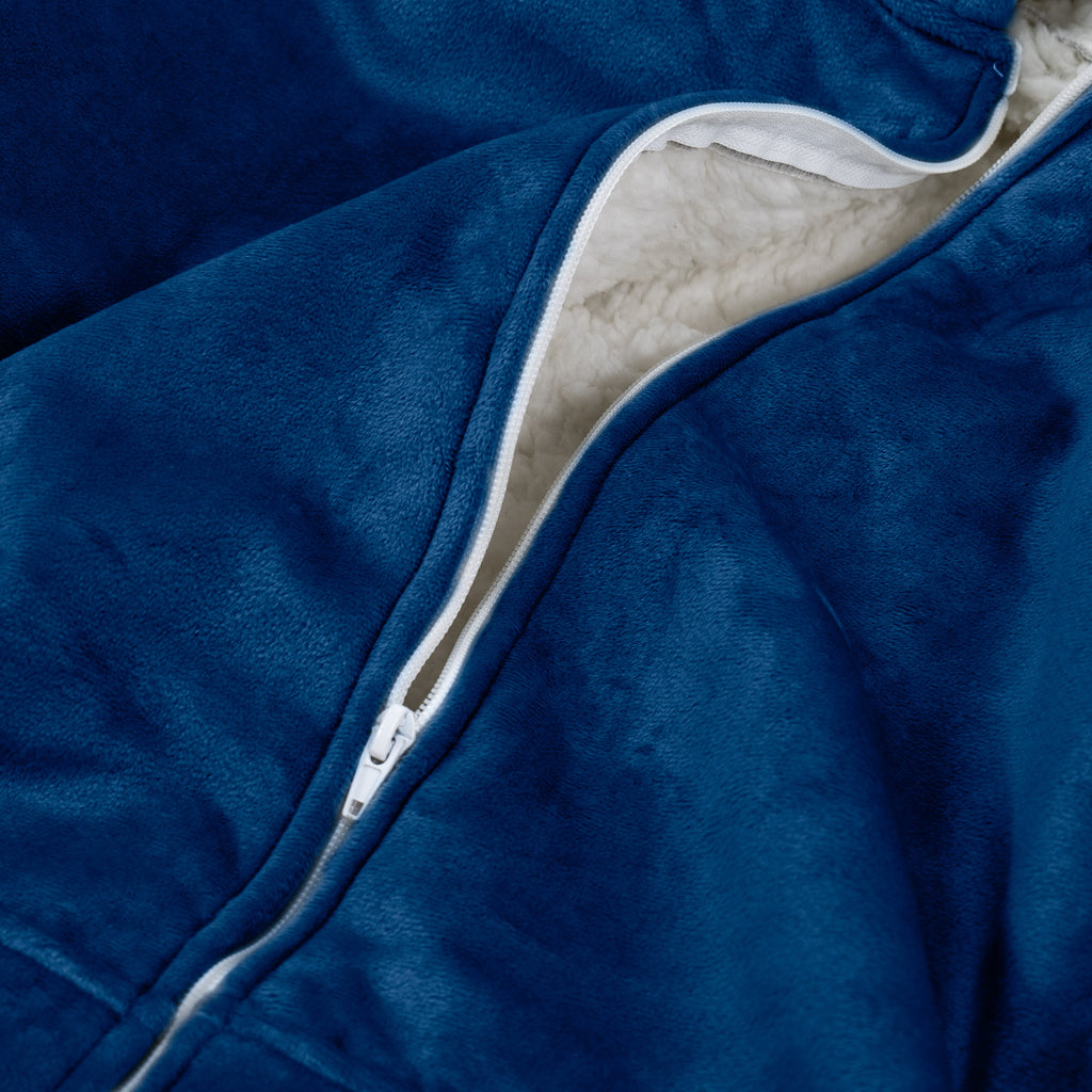 Oversized Mikina pro Dospělé s Kapucí s Funkcí Přikrývky Zip - Minky Tmavě modrá 05